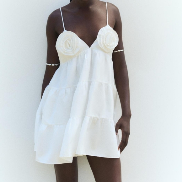 ZARA  MINI DRESS WITH  FLOWERS White - Picture 5 of 11